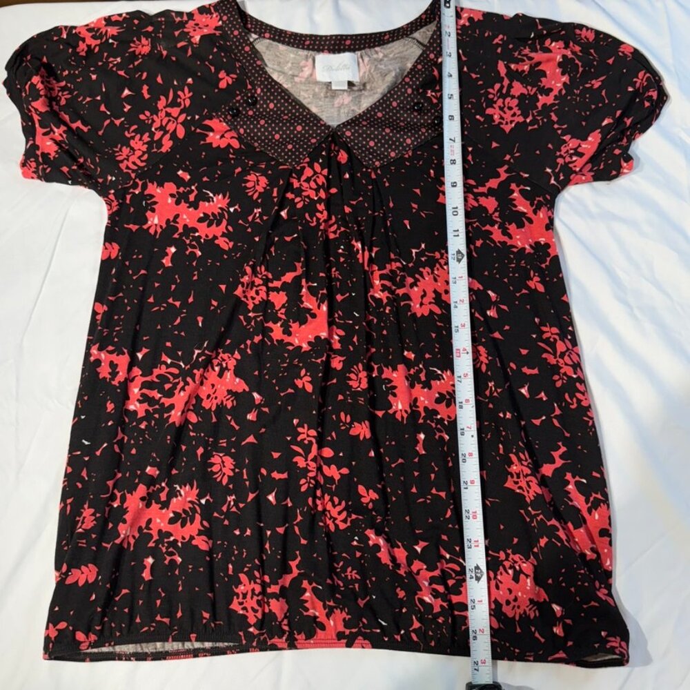 Anthropologie Deletta Black Pink Short Sleeve Size L NWT - Picture 5 of 8